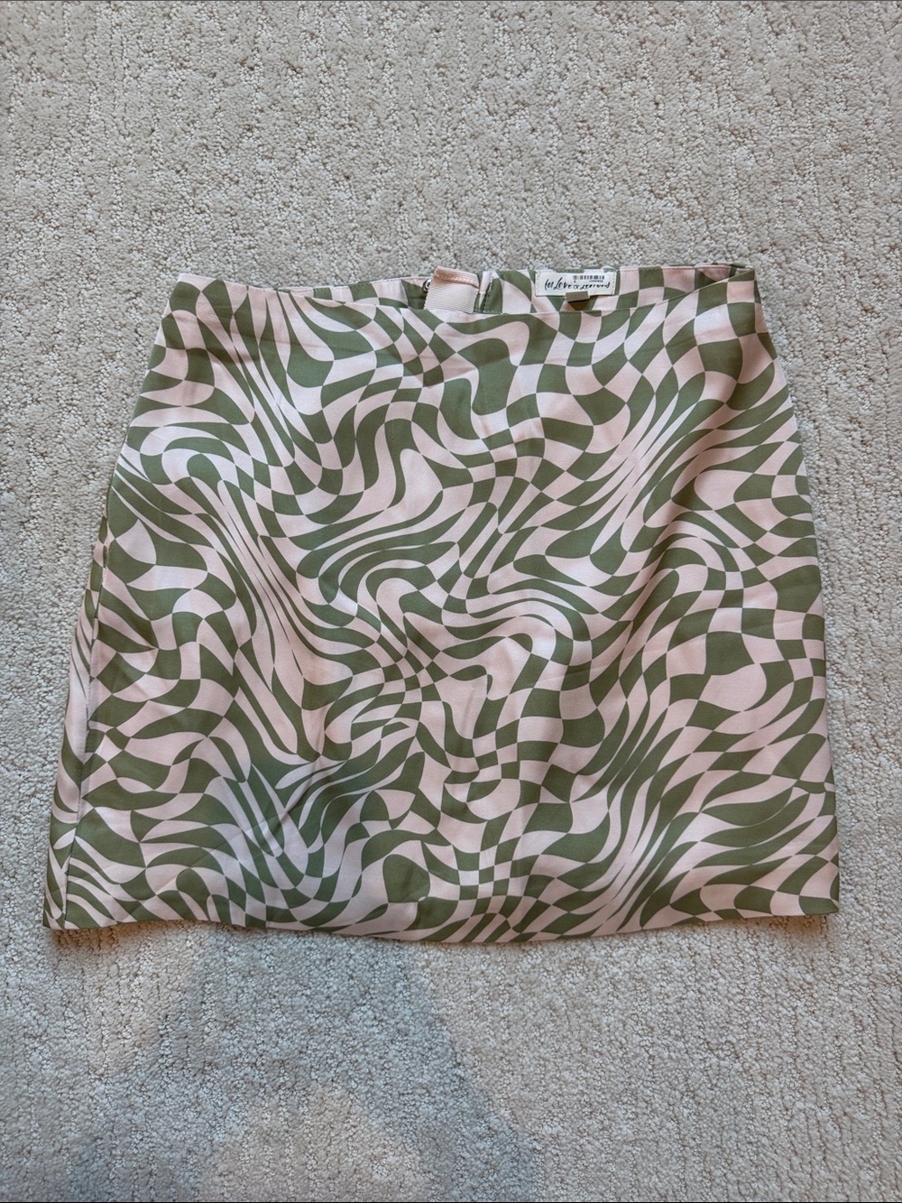 For Love And Lemons Olive & Pink Optical Swirl Mini Skirt